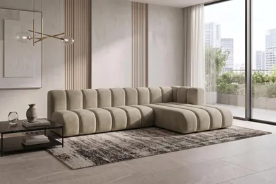 Produktbild von Kaiser Möbel Modulares Ecksofa in L-Form, Velvet-Stoff Riviera, Beige, Rechts, GRAND 295 cm, KI-generiertes Bild
