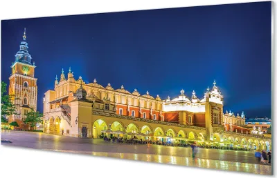 Produktbild von Glasbilder 140x70 Wandkunst Krakau Tuchhallen Nacht