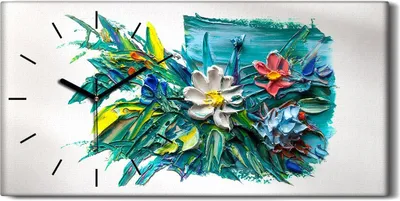 Produktbild von Wandkunst Leinwand Bild Uhr Geräuschlos Kunstdruck 60x30 Abstrakte Kunst Blume - schwarze Hände