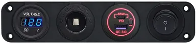Produktbild von ProRide 12-24V Einbauladegerät 65W USB + USB-C 2 Ports Rot mit Voltmeter