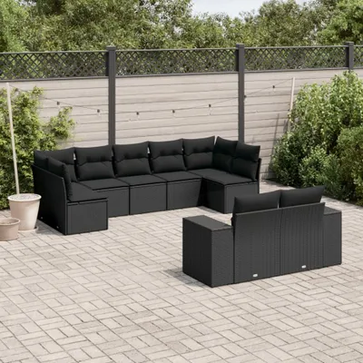 Produktbild von 9-tlg. Garten-Sofagarnitur mit Kissen Schwarz Poly Rattan 3255352