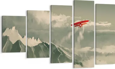 Produktbild von Bild auf Leinwand - Leinwandbild - 5 Teile - Rot Flugzeug Berge - 100x60cm - Wand Bild - Wanddeko - Wandbilder - Leinwanddruck - Bilder - Wanddekoration - Leinwand bilder - Wandbild - EG100x60-4854