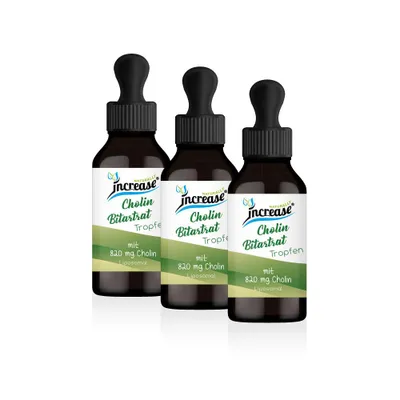 Produktbild von Nimm 3, zahl 2 Aktion Liposomale Cholin Bitartrat Tropfen hochdosiert - 2000mg Cholin Bitartrat pro Tag davon 820 mg Cholin (180.000mg in 3 Flaschen)