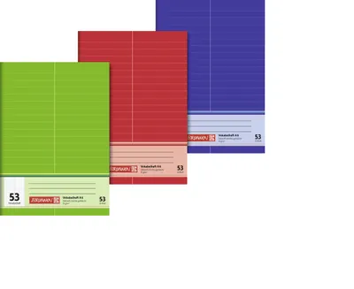 Three notebooks are stacked diagonally on a white background.