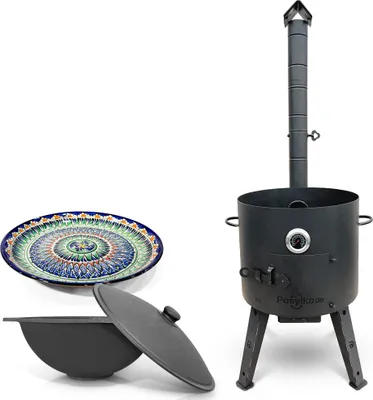 Produktbild von Gusseisen Kazan 16 L Kasan Казан mit Feuerofen Utschak Ø 44 cm. Учак Lagan Uchag