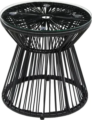 Produktbild von Gartentisch Mit Hohltrommel-Design, Bistrotisch Mit Glastischplatte, Runder Kaffeetisch, Bistrotisch Mit Glastischplatte, Schwarz