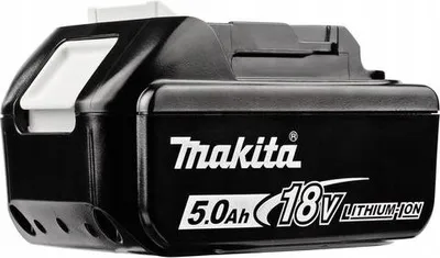 A black Makita 18V lithium-ion battery pack with white lettering and accents.