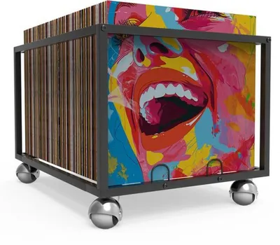 Produktbild von Mobiler Vinylo-Schallplatten-Abtaster mit robustem Metallgerüst für 100 Schallplatten