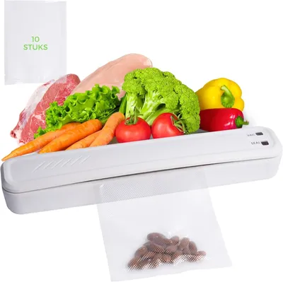 Produktbild von Vakuumiergerät - Vakuumversiegelungsgerät - Lebensmittel haltbar machen - Inklusive Beutel - 10 Beutel - Schwarz