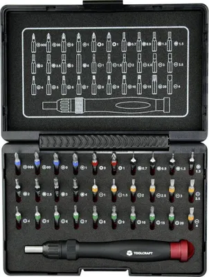 Produktbild von TOOLCRAFT 809204 Bit-Set 31teilig Schlitz, Kreuzschlitz Phillips, Kreuzschlitz Pozidriv, Innen-Sechskant, T-Profil