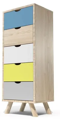 Produktbild von Skandinavische lumpenhändler Viking 5 Schubladen aus Massivholz - Pastel Blau,  Gelb, Weiß, Mausgrau
