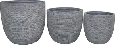 Immagine prodotto di Milani Home - set 3 vasi bassi cilindrici in fibra sintetica grigio per interno esterno giardino e terrazzo