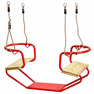 Produktbild von Doppelschaukel Gesicht zu Gesicht aus Metall und Holz, rot, bis 70 kg, KI-generiertes Bild
