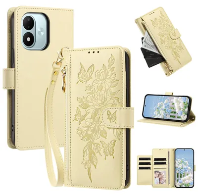 Produktbild von Handyhülle für Xiaomi Redmi Note 17 4G, Wallet Case Kunstleder mit Kartenfächern, Reißverschluss und Handschlaufe Gelb