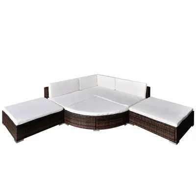 Image de vidaXL Ensemble de salon de jardin 6 pièces avec coussins Poly rotin brun