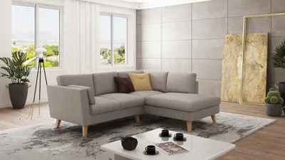 Produktbild von S-STYLE MÖBEL - Ecksofa mit Holzfüßen im skandinavischen Stil Elma aus Dunkelbeige Luxusmicrofaser - Ottomane rechts, B/T/H: 221 cm/ 186 cm/ 90 cm