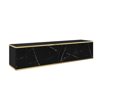 Zdjęcie produktu dla Wisząca Komoda RTV złote elementy Glamour Mała Szafka RTV Marmur Black 135 cm
