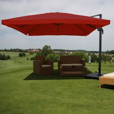 Produktbild von Ampelschirm MCW-A96, Sonnenschirm Gastronomie 3x3m (Ø4,24m) Polyester/Alu 23kg  Flap, bordeaux mit Ständer
