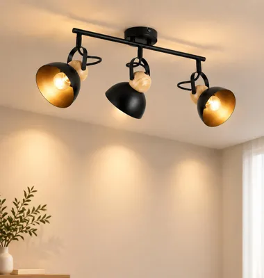 Image de ZMH : Plafonnier à 3 ampoules, culot E27, 350° orientable, en métal, style rétro, spot encastré pour couloir, chambre, salon, cuisine, éclairage intérieur