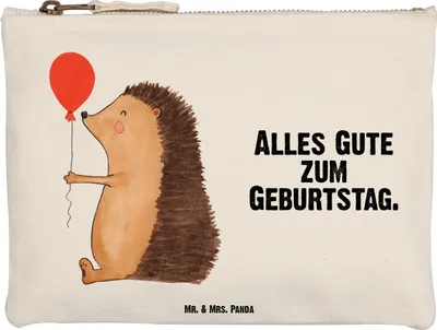 Produktbild von Mr. & Mrs. Panda kosmetiktäschchen Igel Luftballon Größe M - Weiß - Geschenk, Waschbeutel, Geburtstagskind, Mäppchen, Happy Birthday, Kosmetikbeutel, Stoffbeutel, Ballon