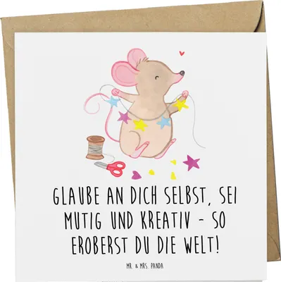 Produktbild von Mr. & Mrs. Panda Grußkarte Die Freude an der Kreativität entdecken - Weiß - Geschenk, Inspiration, anlasskarte, faltkarte, mutig, Trost, Geschenkideen, Glückwunschkarte