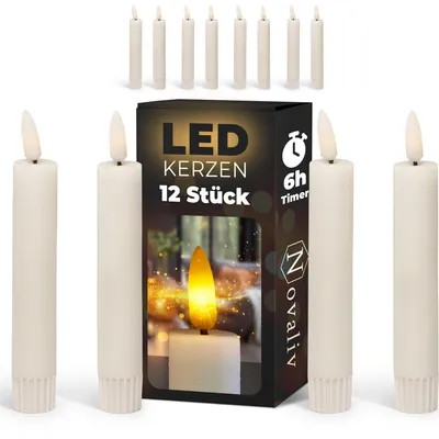 Produktbild von LED Stabkerze mit Timerfunktion 12er Set - Weiße Stabkerze LED bewegliche Flamme Timer - 12,5cm Höhe für 2,2cm Durchmesser / 2 AAA Batterien notwendig - true glow LED Kerzen Stabkerze