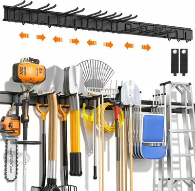 Obrázek produktu pro Nastavitelný držák na nářadí do garáže, 163 cm, kovový nástěnný hák, černý