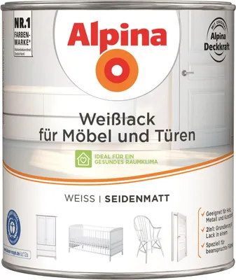 Produktbild von Alpina Weißlack für Möbel & Türen 2 L weiß seidenmatt