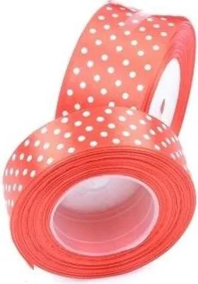 Image de Ruban satiné pour emballer les cadeaux, décoratif à pois, 38 mm, rouge, 22 m