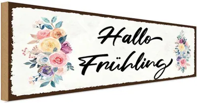 Produktbild von vianmo Holzschild 10x27 cm Hallo Frühling Essen Trinken