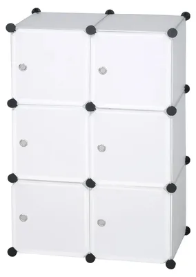 Image de Armoire en plastique - Armoire de rangement - 6 compartiments - Porte coulissante - 96 x 30 x 96 cm - Blanc - À assembler soi-même