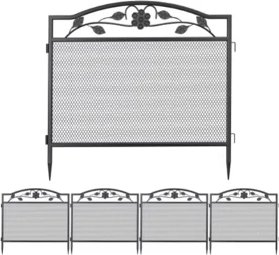 Immagine prodotto di Recinzione da giardino Bolt Edge – 5 pezzi – 400x80 cm – Metallo – Motivo decorativo con fiori e foglie – Per giardino e animali domestici