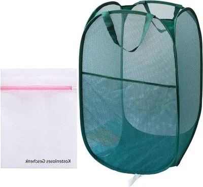 Image de Panier à linge pliable en maille de nylon d'une capacité de 77 litres, vert
