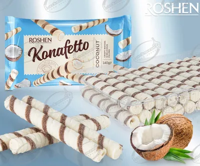 Produktbild von Roshen Waffelröllchen mit Füllung und Kokosraspeln – 140 g
