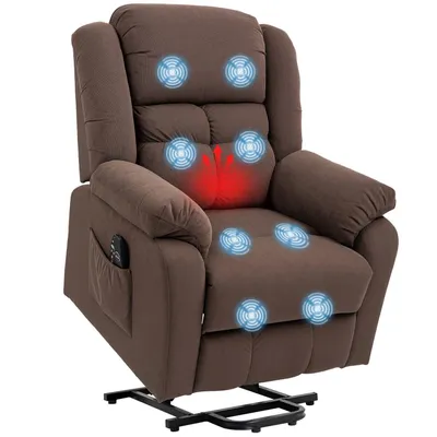 Produktbild von Aufstehsessel mit Massagefunktion und Lendenheizung, Recliner-Sessel mit Fernbedienungen und Seitentaschen, Dunkelbraun