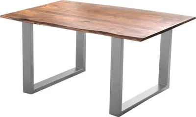 Produktbild von Esstisch Baumkante massiv Akazie nougatfarben 120 x 80 cm silber LAURINA