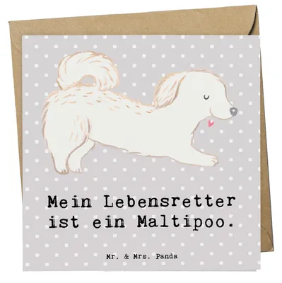 Produktbild von Mr. & Mrs. Panda doppelkarte Maltipoo Lebensretter - Grau Pastell - Geschenk, Kreuzung, Glückwunschkarte, faltkarte, Klappkarte, Mischling, anlasskarte, Grußkarte