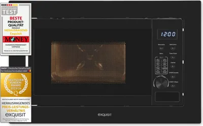 Produktbild von Exquisit Einbau-Mikrowelle EMW20-DG-020 schwarz | Grill | max. 1000 W | Garraum 20 l | Schwarz Front