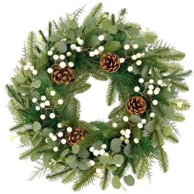Kunstkerstkrans 50 cm mit Tannenzapfen und Beeren