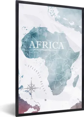 Produktbild von MuchoWow® MuchoWow® Gerahmtes Poster Weltkarte - Afrika - Blau 60x90 cm - Poster mit zchwarzem Bilderrahmen - Kunst