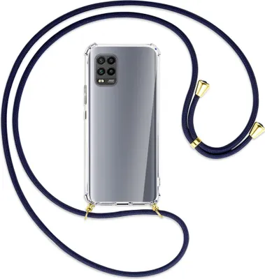 Produktbild von Handykette Backcover-Schutzhülle mit Band (Metall goldfarben) für Xiaomi Mi 10 Lite 5G (Zoom) - dunkelblau