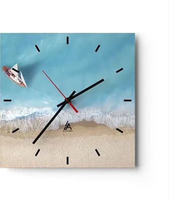 Produktbild von Wanduhr - Quadrat - Glasuhr - Yacht Sommer Meer - 40x40cm - Schleichendes Uhrwerk - Lautlos - zum Aufhängen bereit - Dekoration Modern - Wanddekoration aus Glas - C3AC40x40-4140