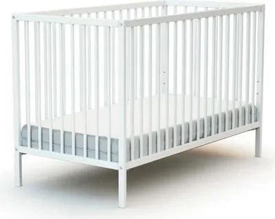 Produktbild von WEBABY - Babybett Holz 60x120cm Weiß ONE | 124 x 64,5 x 82 cm |Kinderbett | Von Geburt an | Schlafkomfort | Lattenrost | Bett mit Gitterstäben | Verstellbarer Lattenrost in 3 Höhen