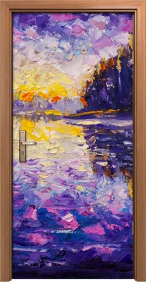 Produktbild von Türposter 90x200 cm Türaufkleber Türtapete Türfolie Klebefolie Malerei Fluss Sonnenaufgang Wald