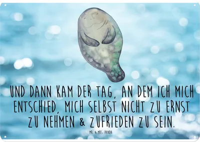 Produktbild von Mr. & Mrs. Panda tafel Seekuh Happy DIN A4 - Oceanblue - Geschenk, Respekt, Wandbild, Liebeskummer, Türschild, Deko Metallschild, Meer, Achtsamkeit, Magnetschild, Schild