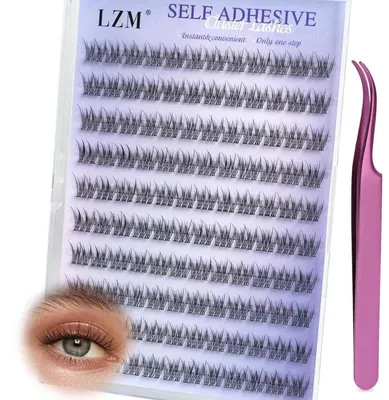 Image de Faux cils auto-adhésifs, forme C, 10 mm, lot de 120 pièces avec pince à épiler