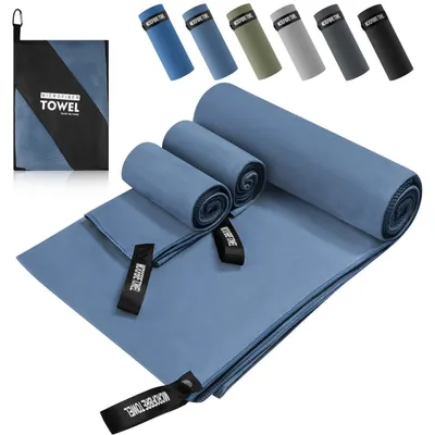 Produktbild von Mikrofaser Handtuch 3er Set Dunkelblau 200x100cm & 2x 80x40cm Schnelltrocknend Leicht