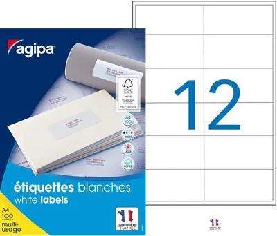 Image de agipa Étiquettes universelles 97 x 42,4 mm blanc rectangulaire 1.200 étiquettes