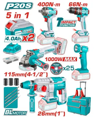 Zdjęcie produktu dla Zestaw narzędzi akumulatorowych 5w1 20V TOTAL