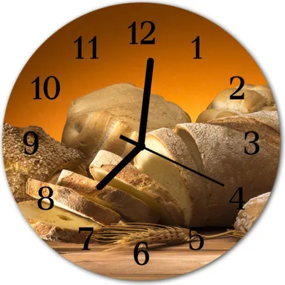 Produktbild von Glasuhr Wanduhr Küchenuhr Echt-Glas 30fi cm Brot braun